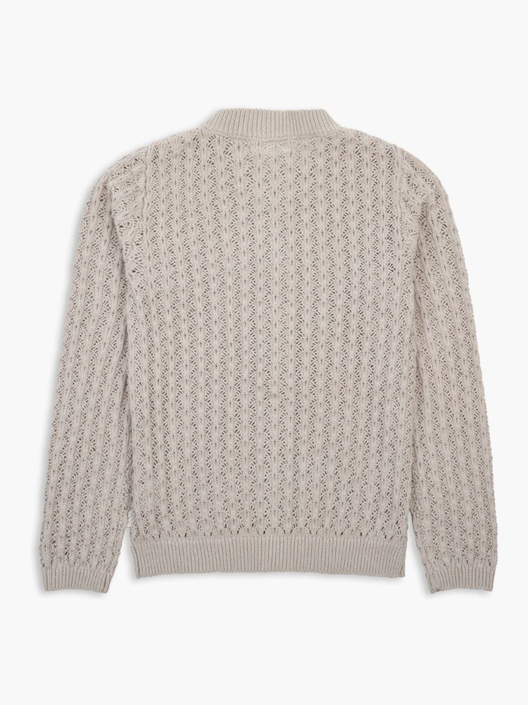 The Little Tailor Kids Cream 100% Cotton Scallop Design Pointelle Cardigan - Image 2 of 4