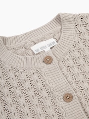 The Little Tailor Kids Cream 100% Cotton Scallop Design Pointelle Cardigan - Image 3 of 4