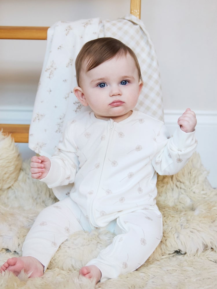The Little Tailor Baby Cream Front Zip Soft 100% Cotton Sleepsuit - Image 1 of 7