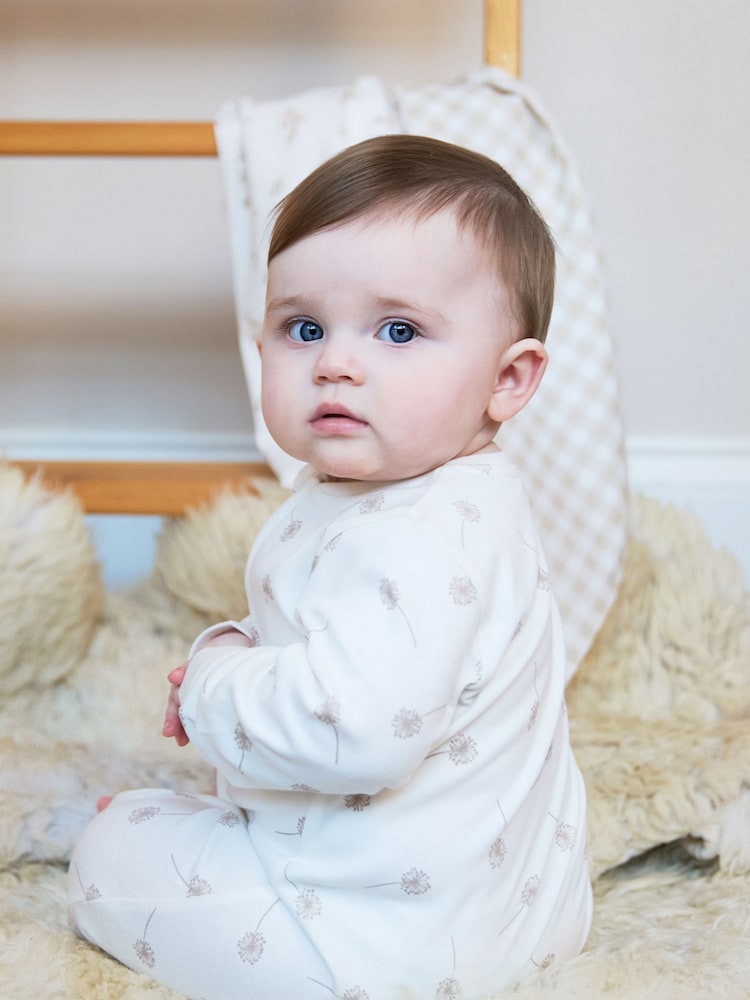 The Little Tailor Baby Cream Front Zip Soft 100% Cotton Sleepsuit - Image 2 of 7