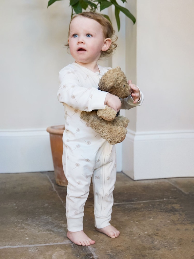 Crème - The Little Tailor Baby Cream Front Zip Soft 100% Cotton Sleepsuit - Image 3 of 7