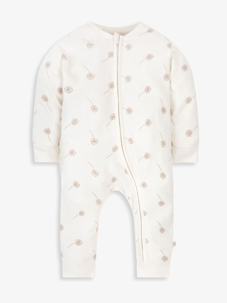 Crème - The Little Tailor Baby Cream Front Zip Soft 100% Cotton Sleepsuit - Image 4 of 7
