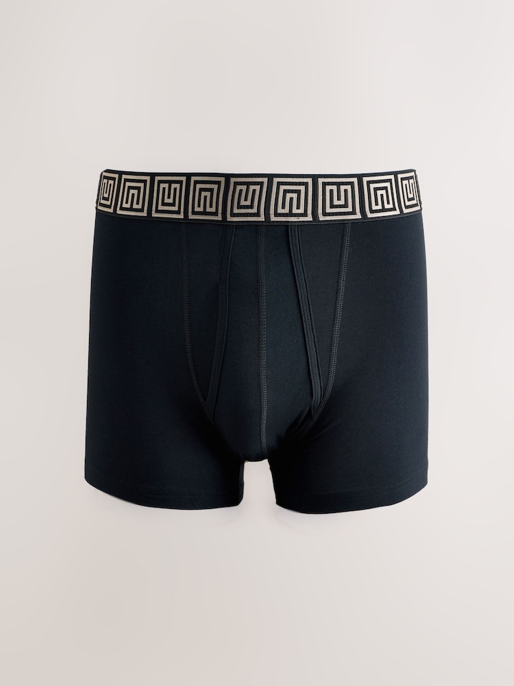 Black Metallic Pattern Waistbands 5 Pack A-Front Cotton Rich Boxers - Image 2 of 9