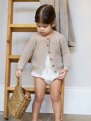 Natural - The Little Tailor Baby 100% Cotton Scallop Design Pointelle Cardigan - Imagen 1 de 6