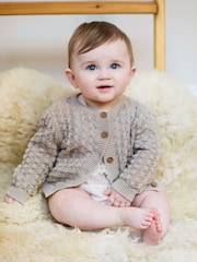 Natural - The Little Tailor Baby 100% Cotton Scallop Design Pointelle Cardigan - Imagen 2 de 6