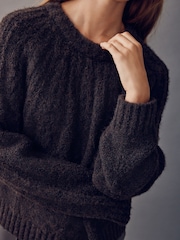 Chocolate Brown Wool Blend Cable Knit Crew Neck Jumper - Image 5 of 13
