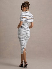 Club L London White Paxos Polka Dot Ruched Short Sleeve Midi Dress - Image 2 of 6
