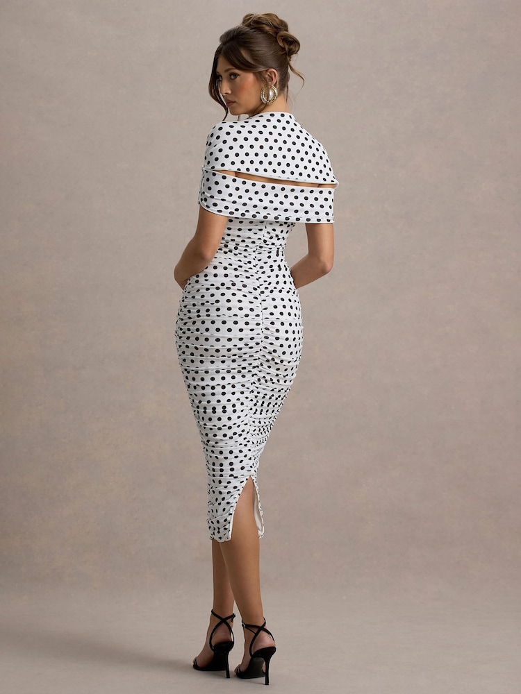 Club L London White Paxos Polka Dot Ruched Short Sleeve Midi Dress - Image 2 of 6