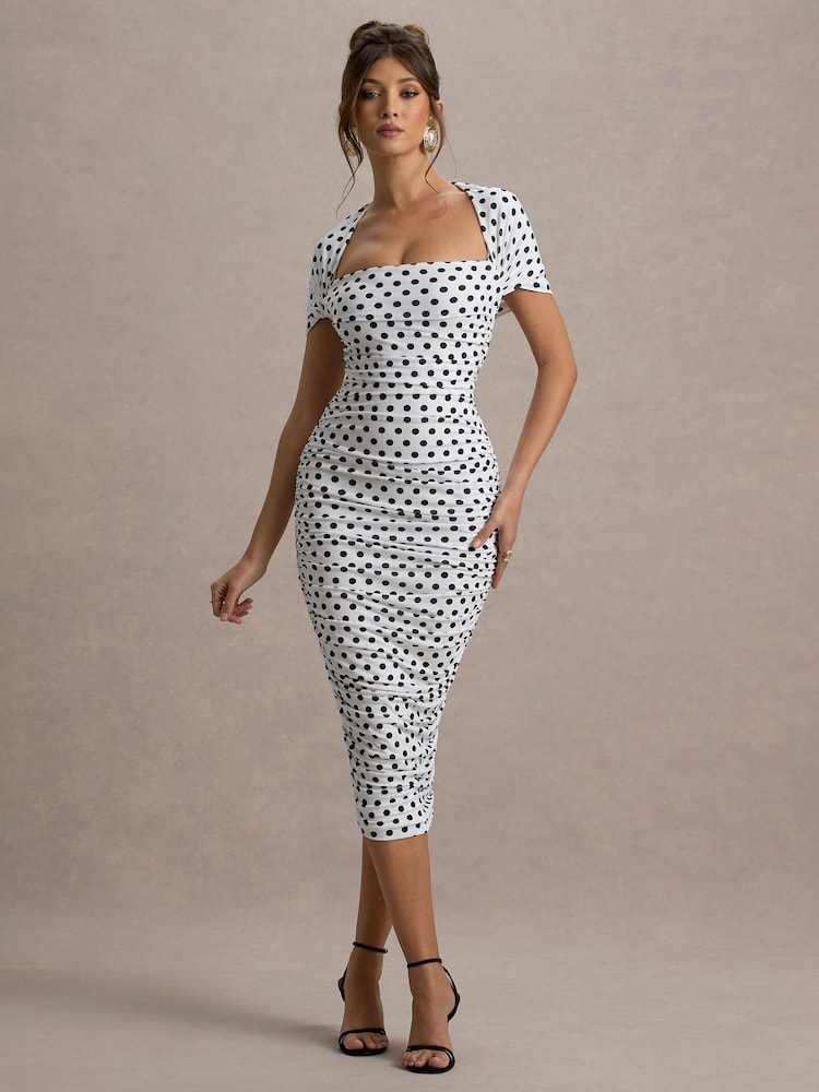 Club L London Paxos Polka Dot Ruched Short Sleeve Midi Dress - Imagen 6 de 6 Club L London Paxos Polka Dot Ruched Short Sleeve Midi Dress - Imagen 6 de 6