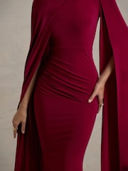 Club L London Red Magdelena Asymmetric Cape Maxi Dress - Image 6 of 6
