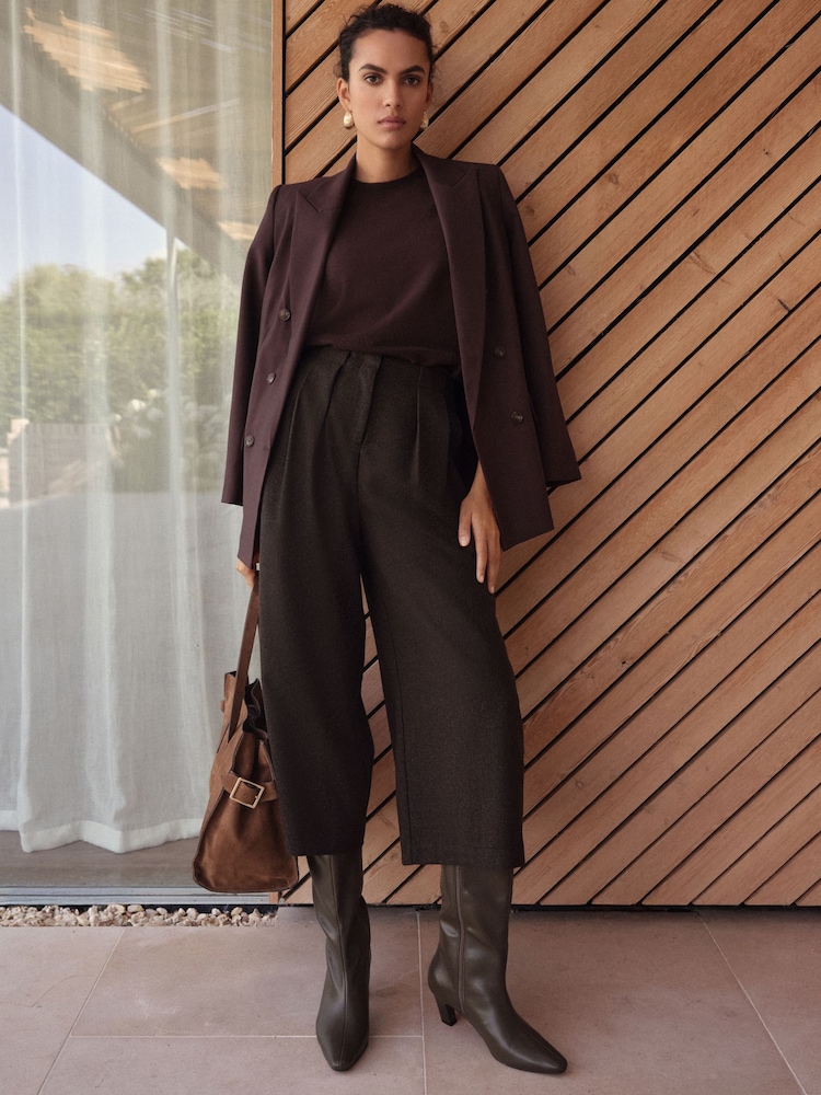 Chocolate Brown N. Premium Herringbone Culottes With Wool - Image 1 of 8 Chocolate Brown N. Premium Herringbone Culottes With Wool - Image 1 of 8
