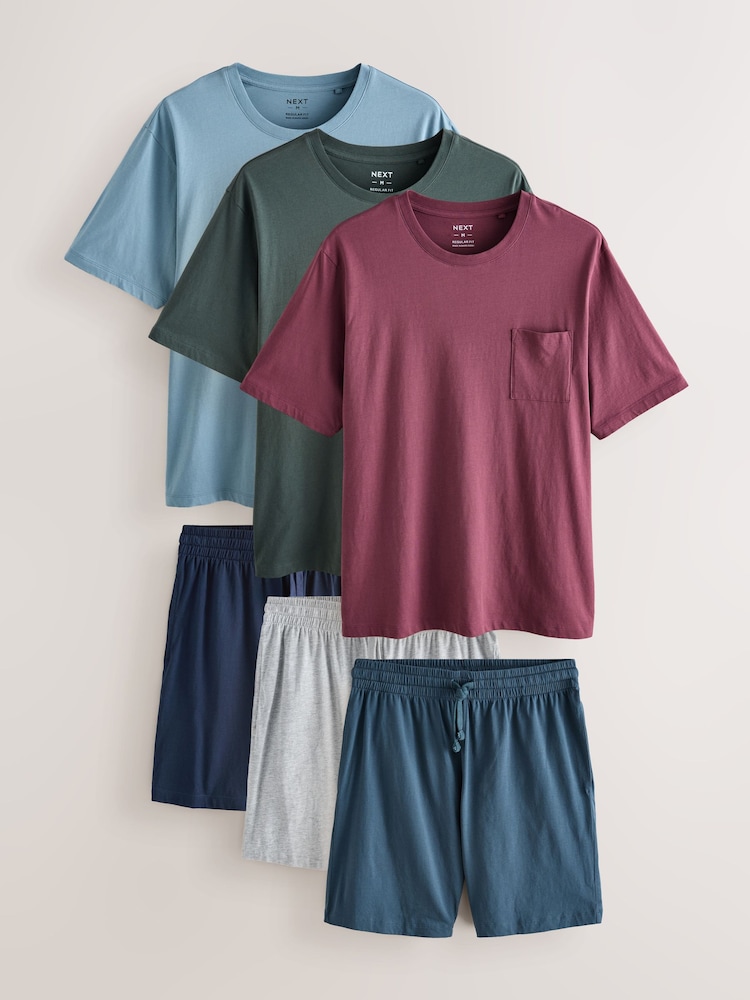 Blue/Sage Green/Pink Jersey Pyjamas Shorts Set 3 Pack - Image 1 of 12