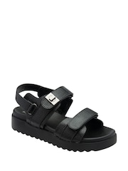 Dunlop Black Ladies Twin Strap Flatform Sandals - Image 1 of 4