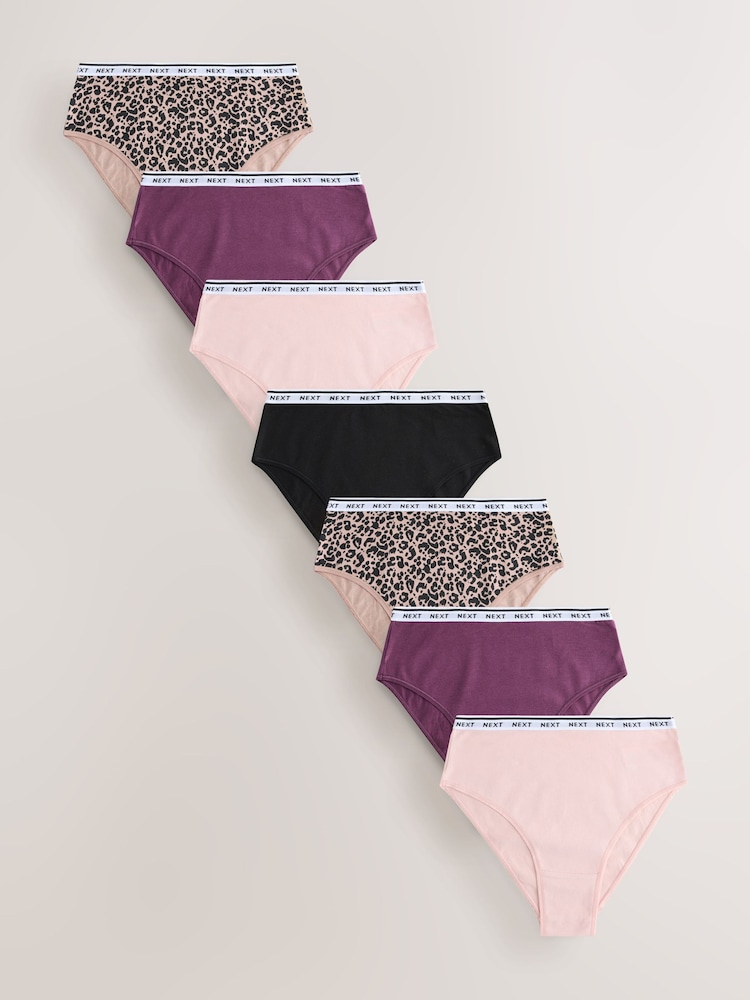 Animal Print High Rise High Leg Cotton Logo Knickers 7 Pack - Image 1 of 10