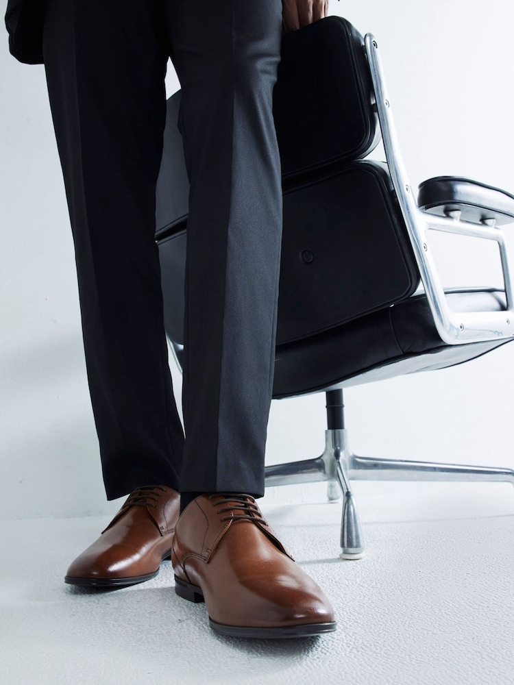 River Island Brown Wide Fit Formal Derby Shoes - Image 1 of 6