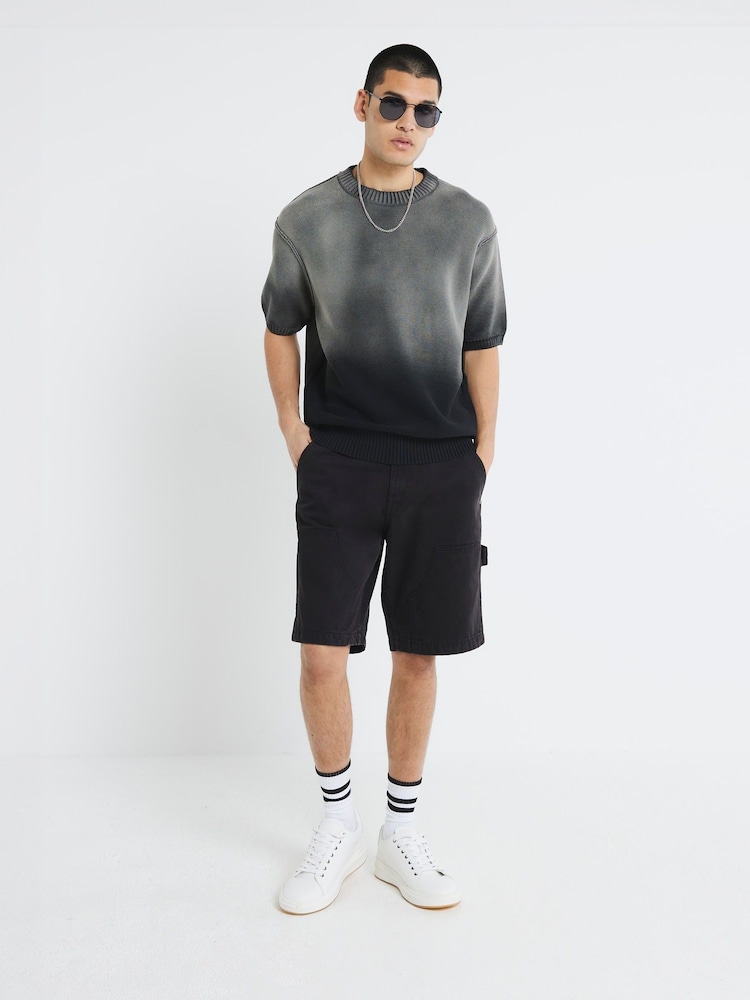 River Island Black Carpenter 100% Cotton Shorts - Image 1 of 4