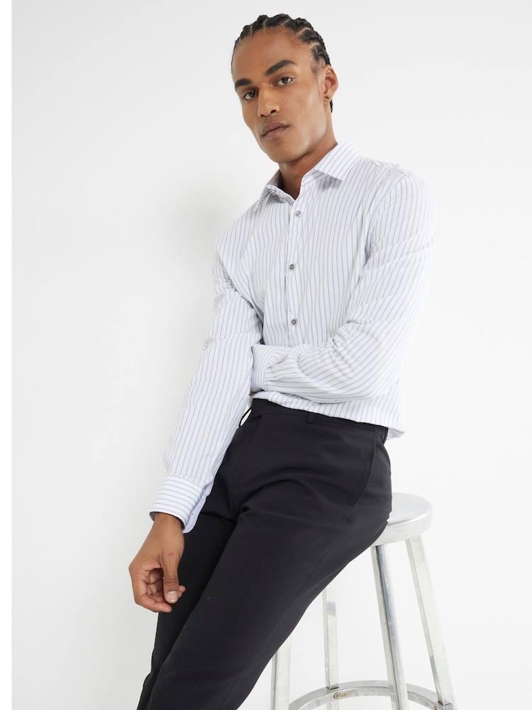 River Island White Pinstripe 100% Cotton Formal Shirt - Image 3 of 4