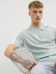 River Island Green Blocked Knit Polo Shirt - Image 1 of 4
