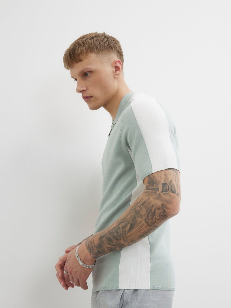 River Island Green Blocked Knit Polo Shirt - Image 2 of 4