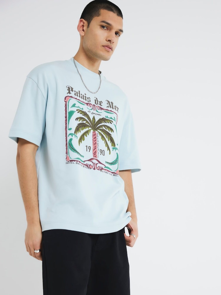 River Island Blue Palais De Mer 100% Cotton T-Shirt - Image 1 of 4