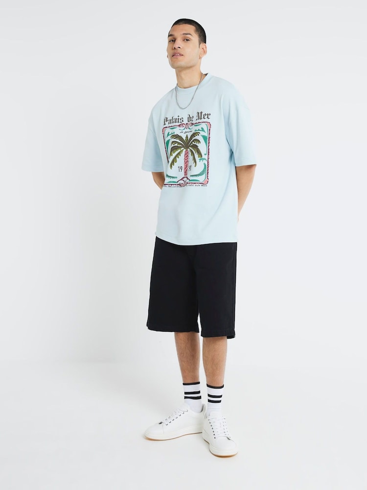 River Island Blue Palais De Mer 100% Cotton T-Shirt - Image 4 of 4