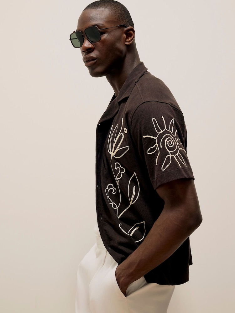 River Island Brown Regular Fit Floral Rope Shirt - Image 2 of 4 River Island Brown Regular Fit Floral Rope Shirt - Image 2 of 4