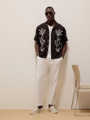 River Island Brown Regular Fit Floral Rope Shirt - Image 3 of 4