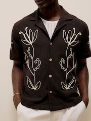River Island Brown Regular Fit Floral Rope Shirt - Image 4 of 4