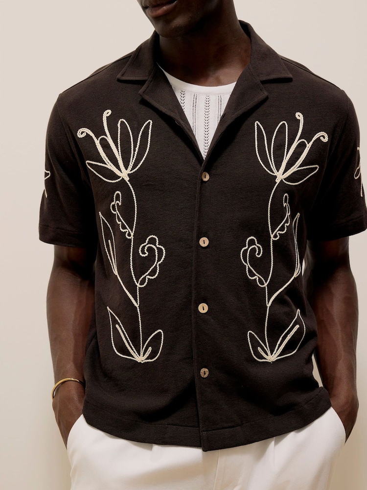 River Island Brown Regular Fit Floral Rope Shirt - Image 4 of 4