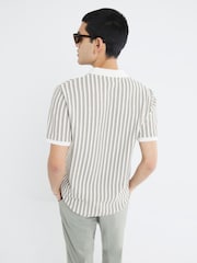River Island Cream Regular Fit Stripe Crochet Polo Shirt - Image 2 of 4