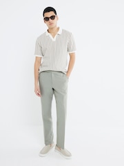 River Island Cream Regular Fit Stripe Crochet Polo Shirt - Image 3 of 4