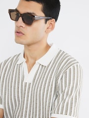 River Island Cream Regular Fit Stripe Crochet Polo Shirt - Image 4 of 4