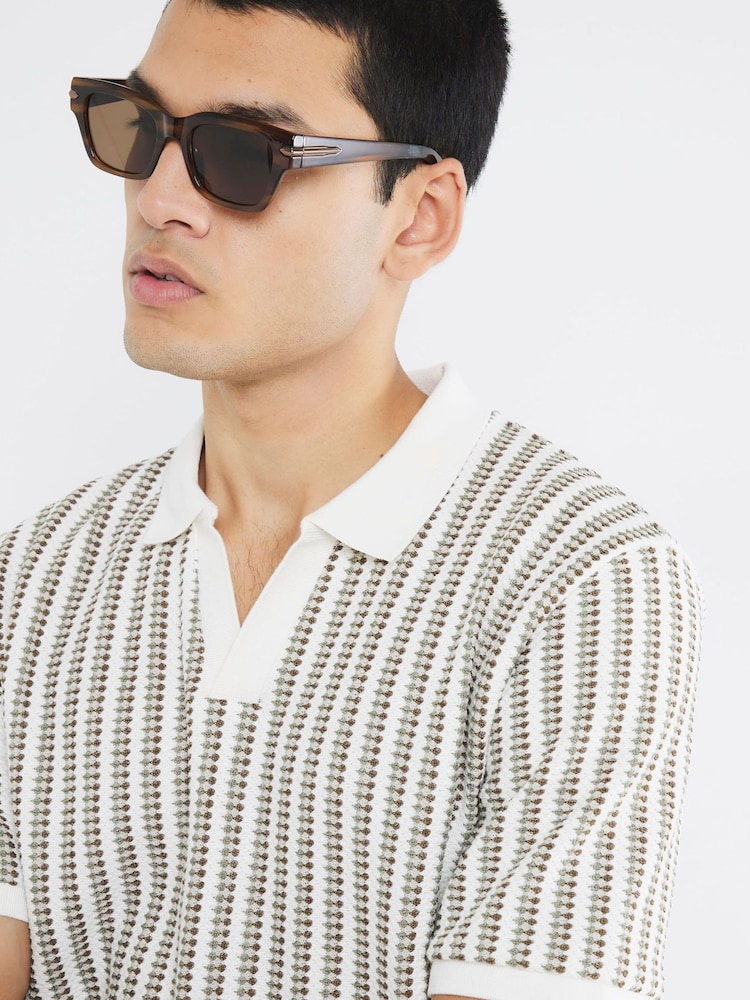 River Island Cream Regular Fit Stripe Crochet Polo Shirt - Image 4 of 4