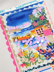 Monsoon White Resort Scene Embellished 100% Cotton T-Shirt - Image 3 of 3