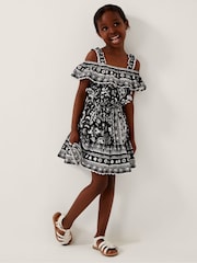 Monsoon Black Tile Print 100% Cotton Top and Skirt Set - Image 1 of 4
