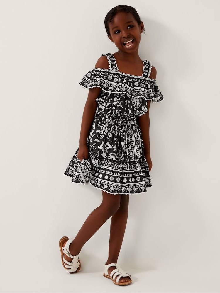 Monsoon Black Tile Print 100% Cotton Top and Skirt Set - Image 1 of 5 Monsoon Black Tile Print 100% Cotton Top and Skirt Set - Image 1 of 5