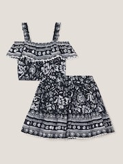 Monsoon Black Tile Print 100% Cotton Top and Skirt Set - Image 2 of 4