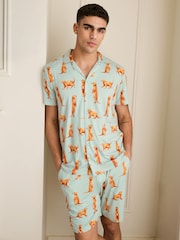 Chelsea Peers Blue Light Meerkat Print Short Pyjamas Set - Image 1 of 5