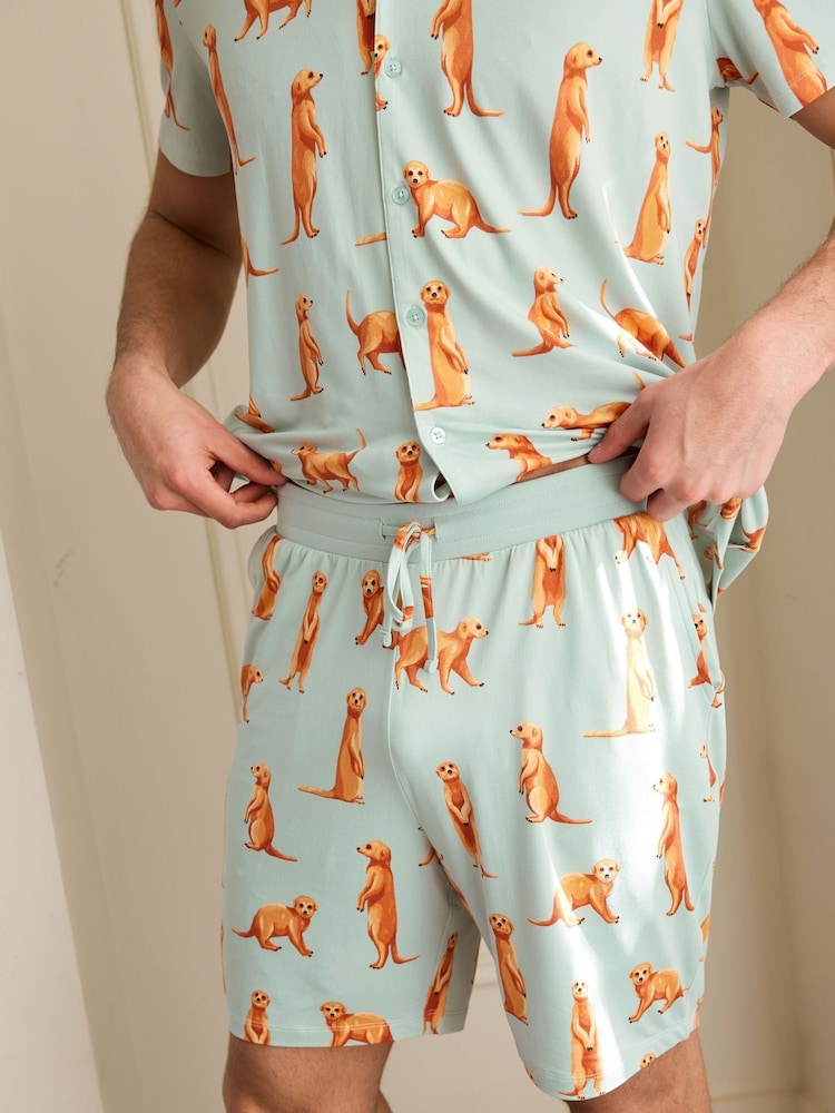 Chelsea Peers Blue Light Meerkat Print Short Pyjamas Set - Image 3 of 5
