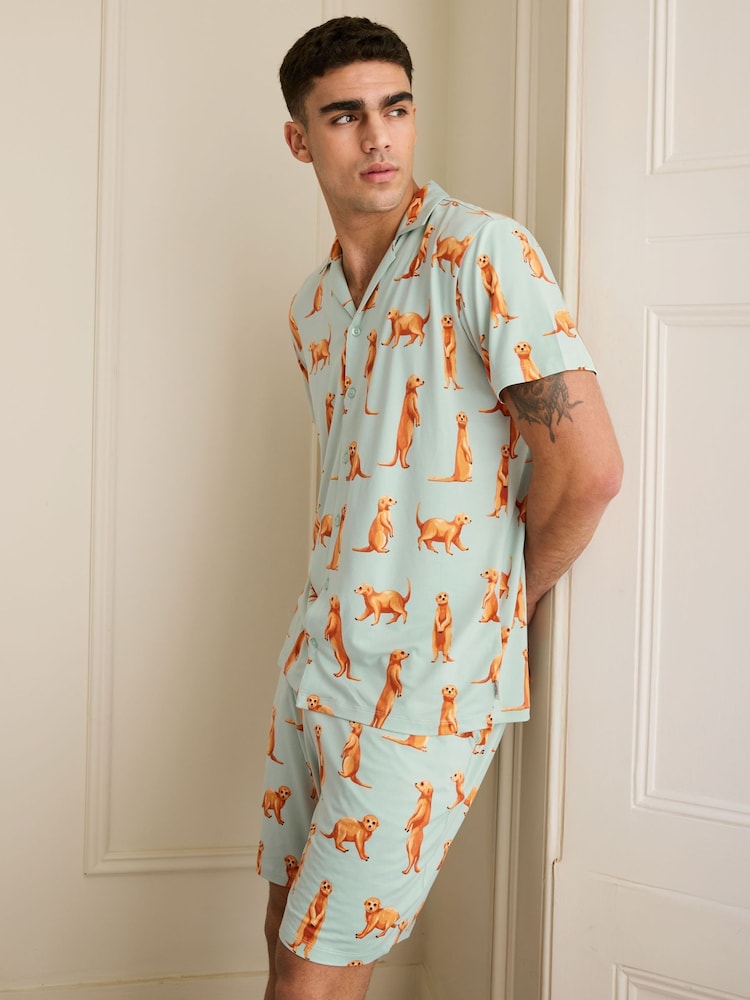 Chelsea Peers Blue Light Meerkat Print Short Pyjamas Set - Image 4 of 5