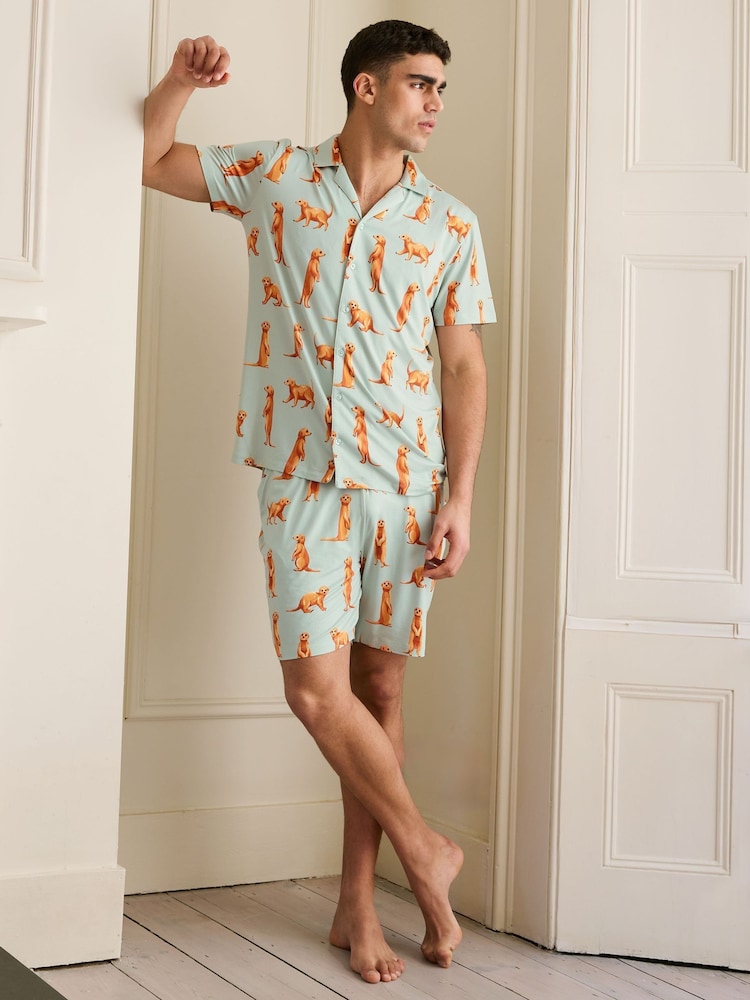 Chelsea Peers Blue Light Meerkat Print Short Pyjamas Set - Image 5 of 5