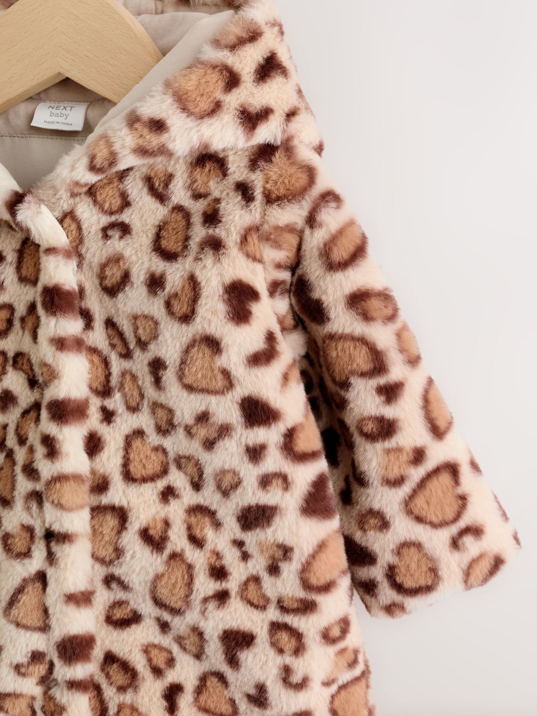 Buy Leopard Print Faux Fur Hooded Baby Jacket (0mths-2yrs) from