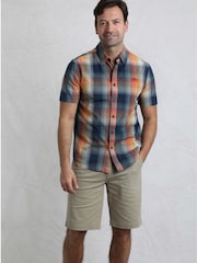 Синий - Weird Fish Judd Short Sleeve 100% Cotton Check Shirt - Изображение 3 из 7