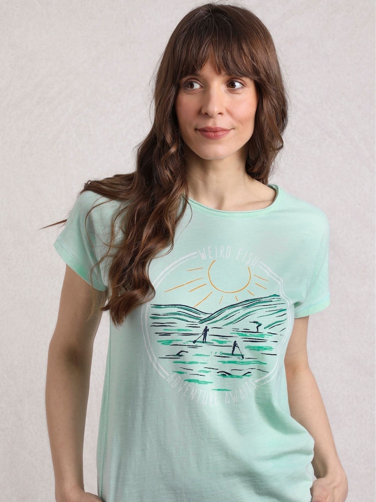 Weird Fish Green Adventure Awaits Slub Graphic 100% Organic Cotton T-Shirt - Image 1 of 6