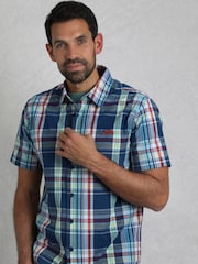 Цвет морской волны - Weird Fish Judd Short Sleeve 100% Cotton Check Shirt - Изображение 1 из 5
