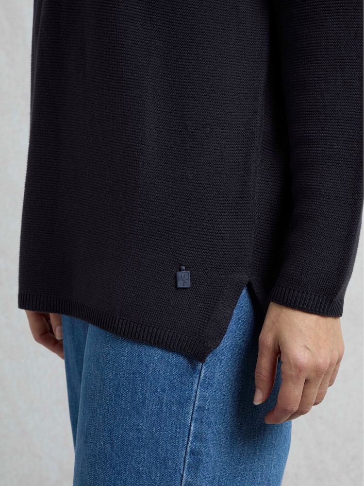 Weird Fish Blue Dalla Knitted 100% Cotton Crew Jumper - Image 4 of 6