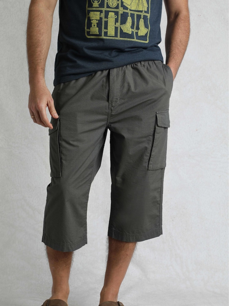 Weird Fish Grey Summersville Lightweight Ripstop Cargo 3/4 Length 100% Cotton Trousers - Image 1 of 7 Weird Fish Grey Summersville Lightweight Ripstop Cargo 3/4 Length 100% Cotton Trousers - Image 1 of 7