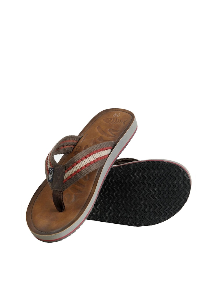 Weird Fish Brown Malham Leather Look Flip Flop Slippers - Image 3 of 3