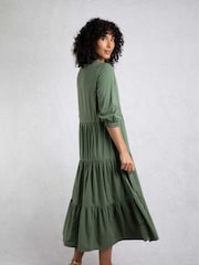 Weird Fish Grey Margo Seersucker Tiered Midi Dress - Image 2 of 2