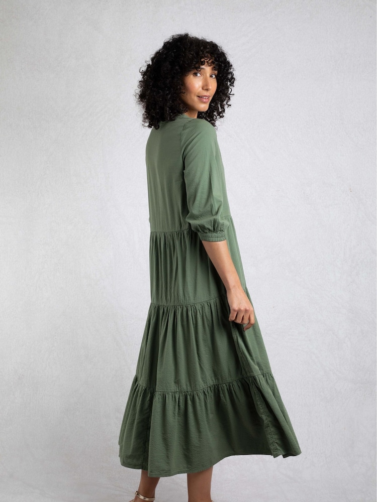 Weird Fish Grey Margo Seersucker Tiered Midi Dress - Image 2 of 2